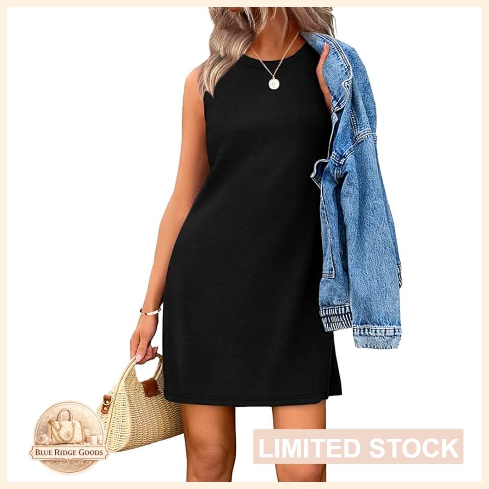 Sleeveless Tank Dress Casual Boho Summer Spring Crewneck A-Line Knee-Length
